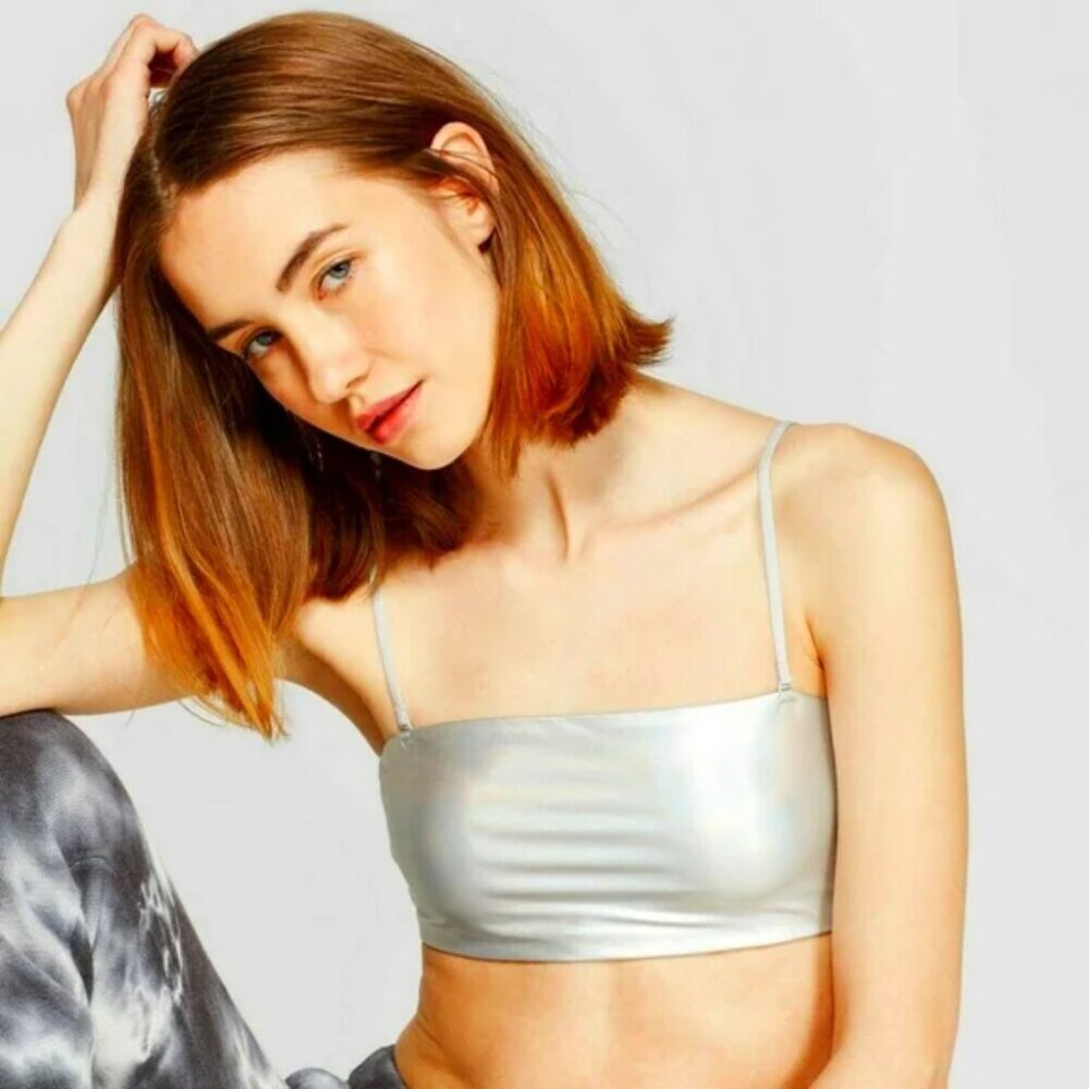NWOT RARE Colsie Silver Metallic Iridescent Bandeau Top